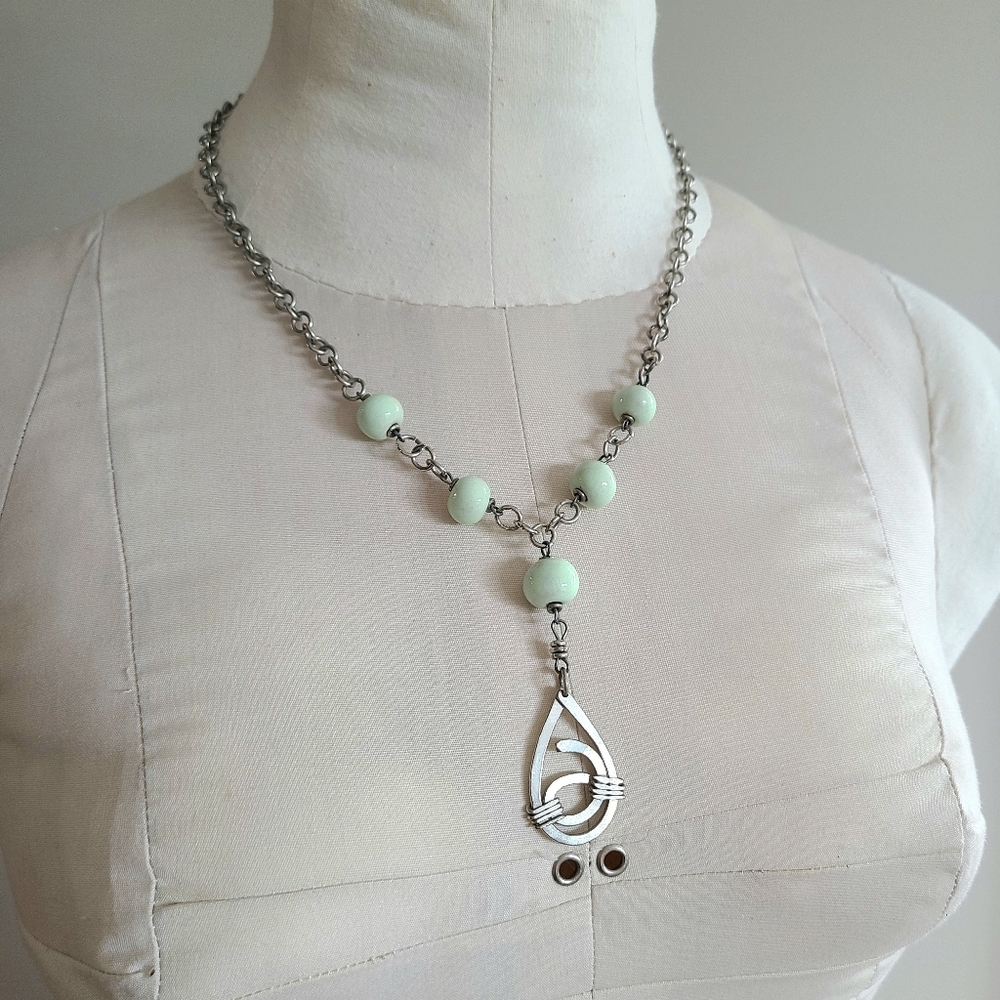 Silver & Mint Bead Necklace